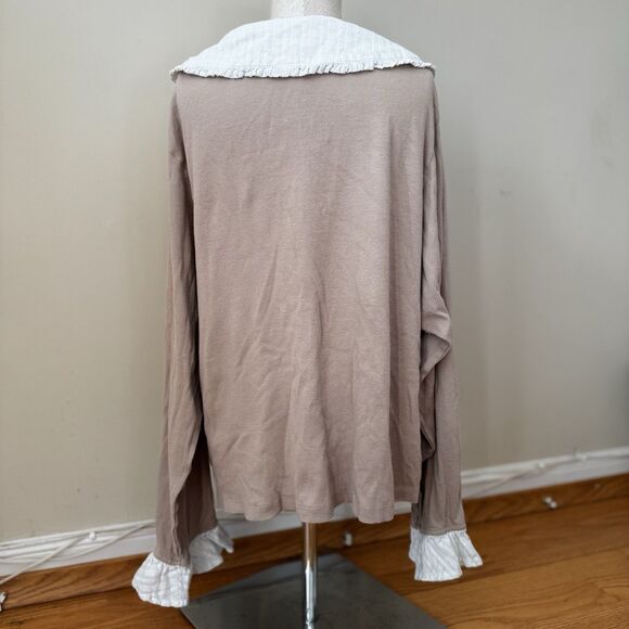 Pilcro Anthropologie Cottagecore Peter Pan Collar Top Taupe 3X Romantic Prairie - Picture 2 of 16